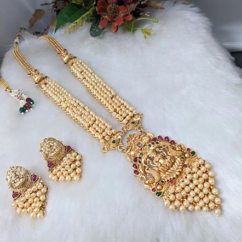 Handmade Gold Necklaces-Aamrapali Gold Plated Long Temple Necklace Set