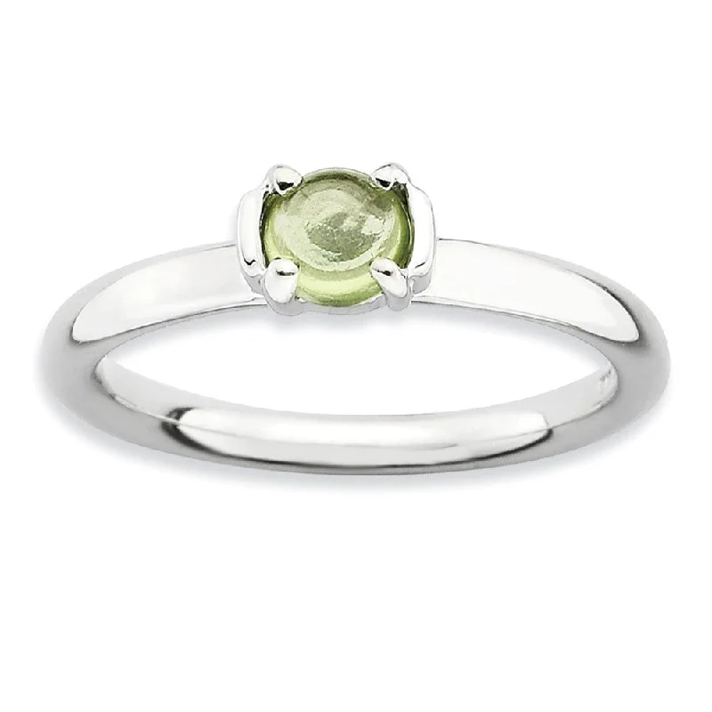 Engagement Rings with Emerald-Silver Stackable 1/2 Carat Peridot Cabochon Ring