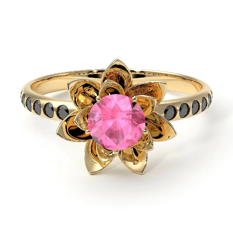 Beautiful Wedding Bands-Lotus Flower Pink Moissanite ring - Lotus no. 804