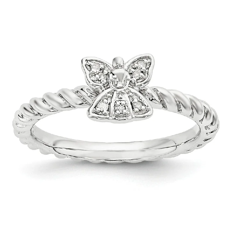 Silver and Gold Rings-Sterling Silver Stackable .035ctw I3 H-I Diamond 6mm Angel Ring