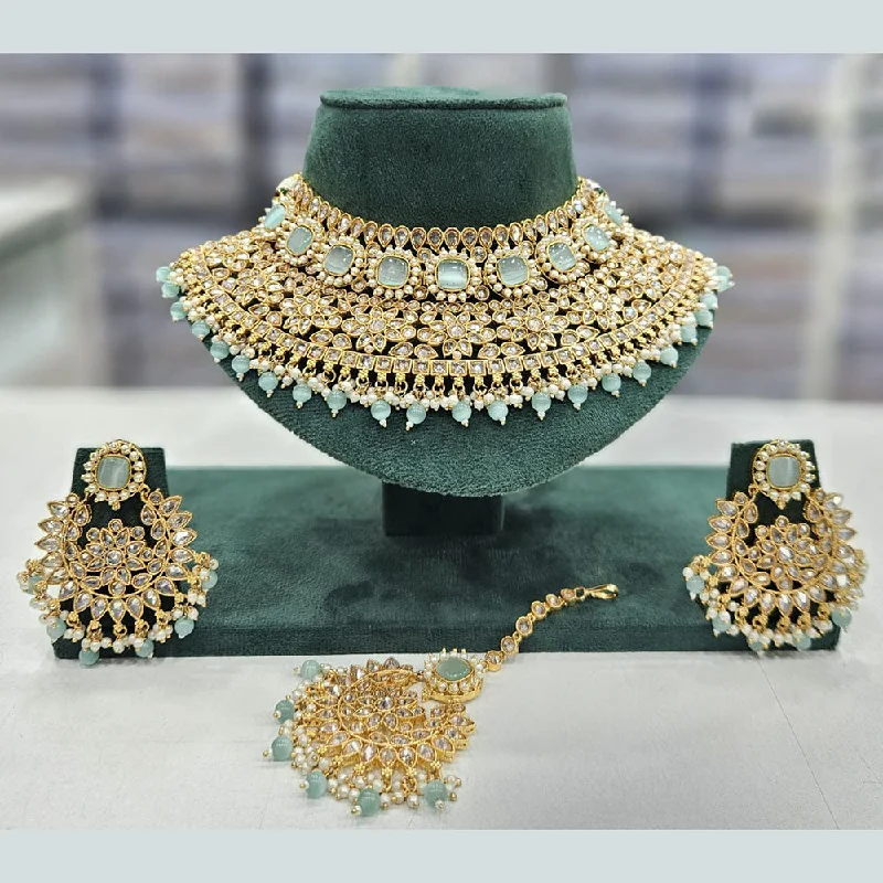 Beautiful Vintage Necklaces-Rajwadi Collection Gold Plated Crystal Stone And Pearls Choker Necklace Set