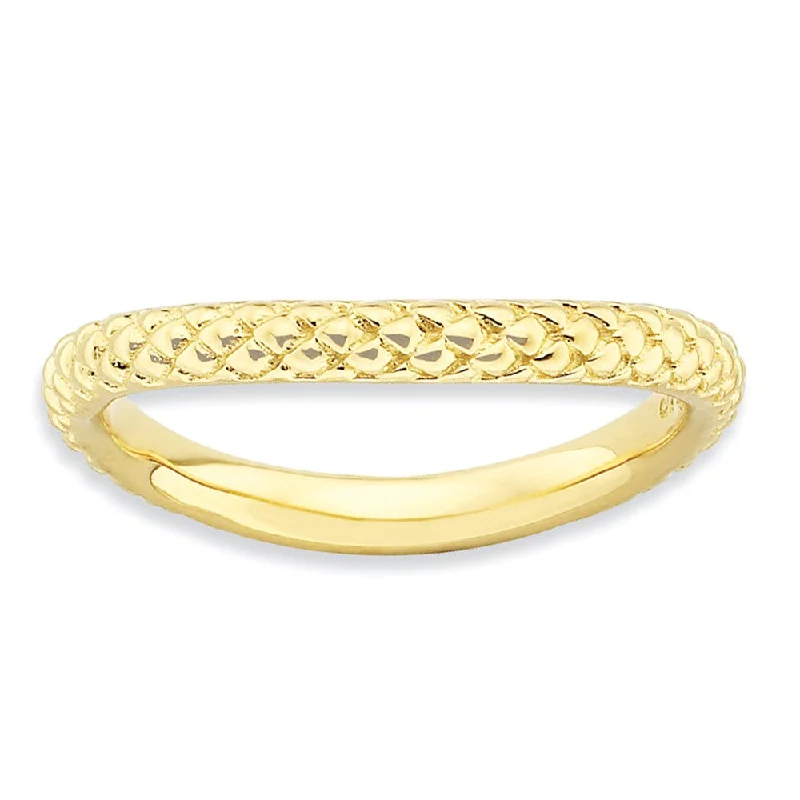 Men’s Wedding Rings-2.25mm Stackable 14K Yellow Gold Plated Silver Curved Textured Band