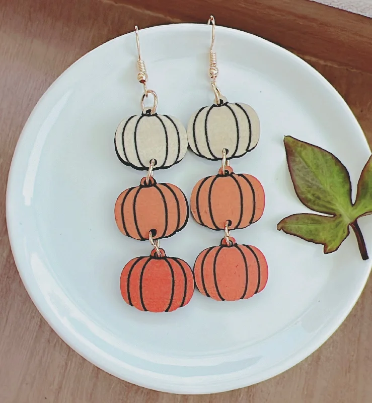 Pretty Pearl Earrings-Wooden Pumpkin Drop Earrings