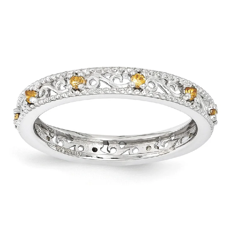 Affordable Engagement Rings-3mm Sterling Silver Stackable Expressions Citrine Scroll Band