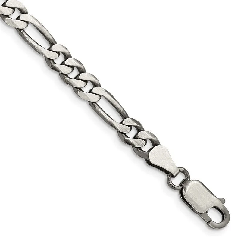 Bohemian Style Bracelets-Sterling Silver Antiqued 5.5mm Figaro Chain Bracelet