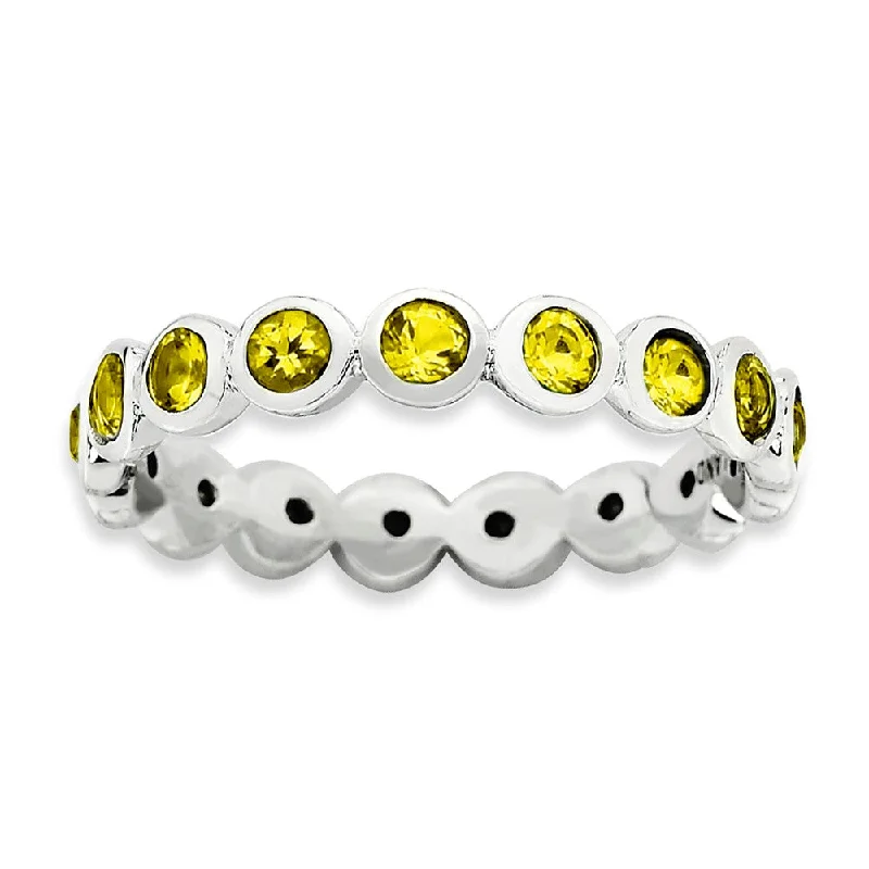 Minimalist Gold Rings-3.5mm Sterling Silver with Yellow Crystals Stackable Band