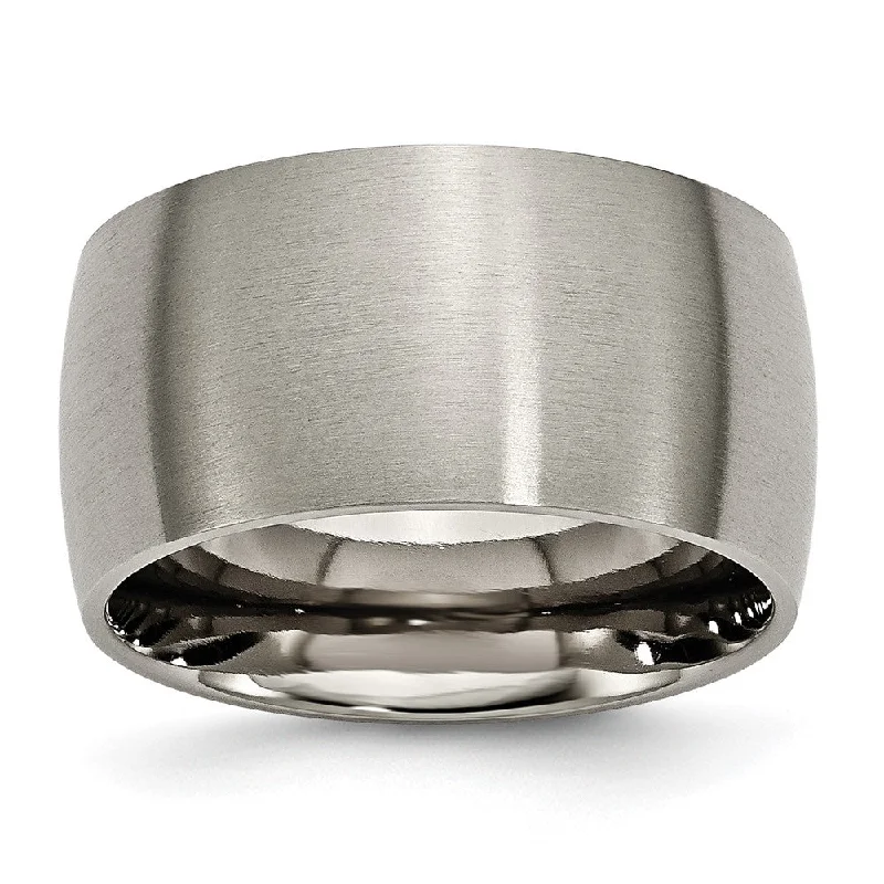 Affordable Engagement Rings-Men's 12mm Titanium Brushed Half Round Standard Fit Band