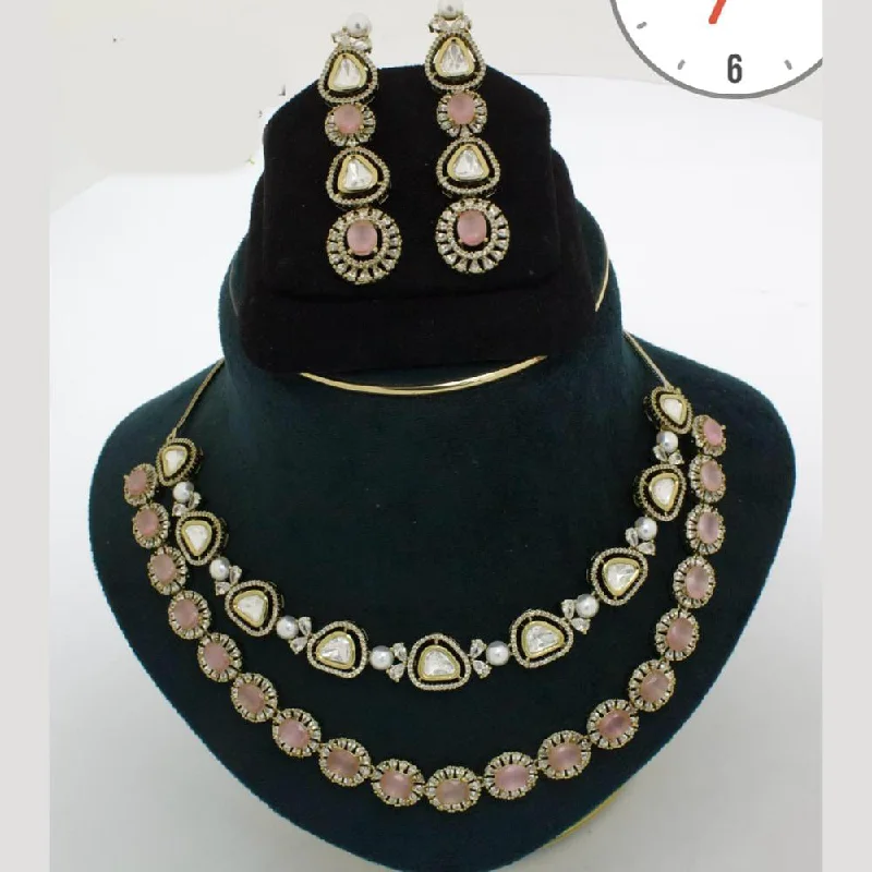 Delicate Pendant Necklaces-Manisha Jewellery Gold Plated American Diamond Necklace Set