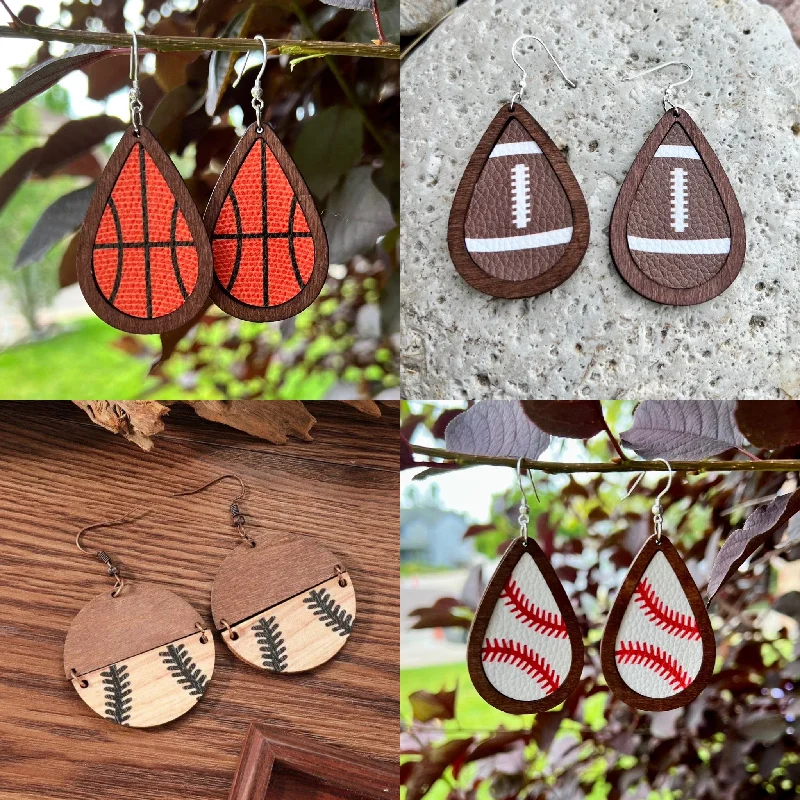 Elegant Crystal Earrings-Beautiful Wooden Sports Drop Earrings