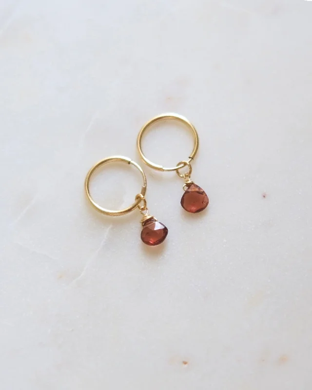 Simple Earrings for Everyday-Garnet Infinity hoops