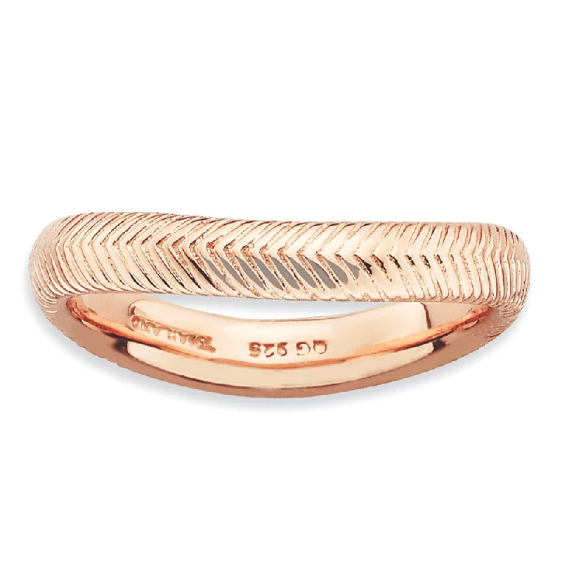 Men’s Statement Rings-3.25mm Stackable 14K Rose Gold Plated Silver Curved Herringbone Band