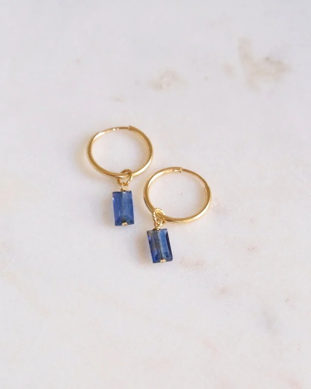 Classic Gemstone Earrings-Kyanite Square infinity hoops