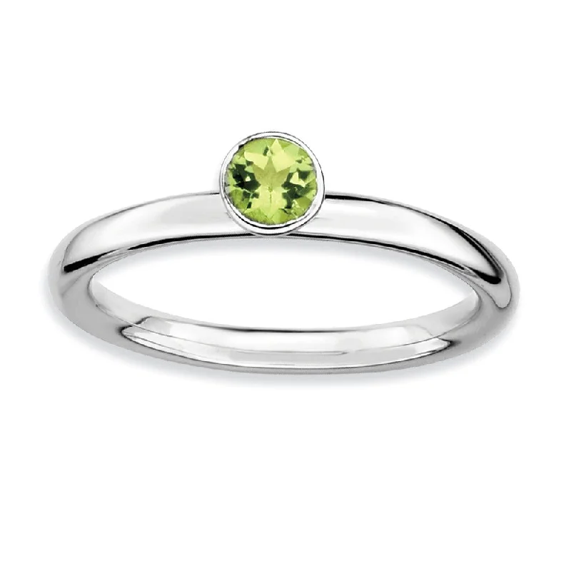 Simple Gold Wedding Bands-Stackable High Profile 4mm Peridot Silver Ring