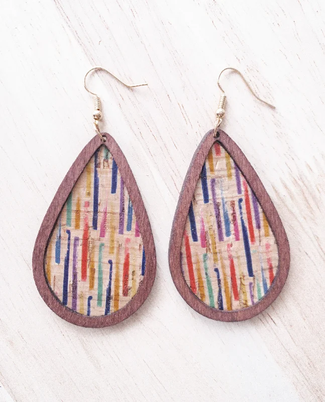 Handmade Hoop Earrings-Multicolored Wooden Teardrop Earrings