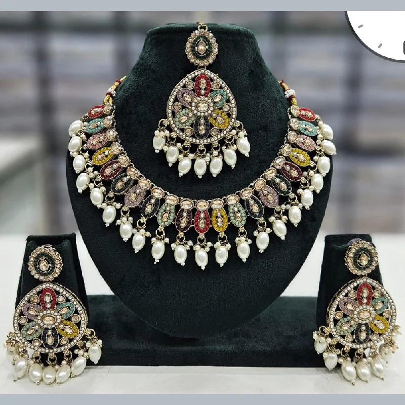 Large Pendant Necklaces-Manisha Jewellery Gold Plated Crystal Stone And Pearls  Necklace Set