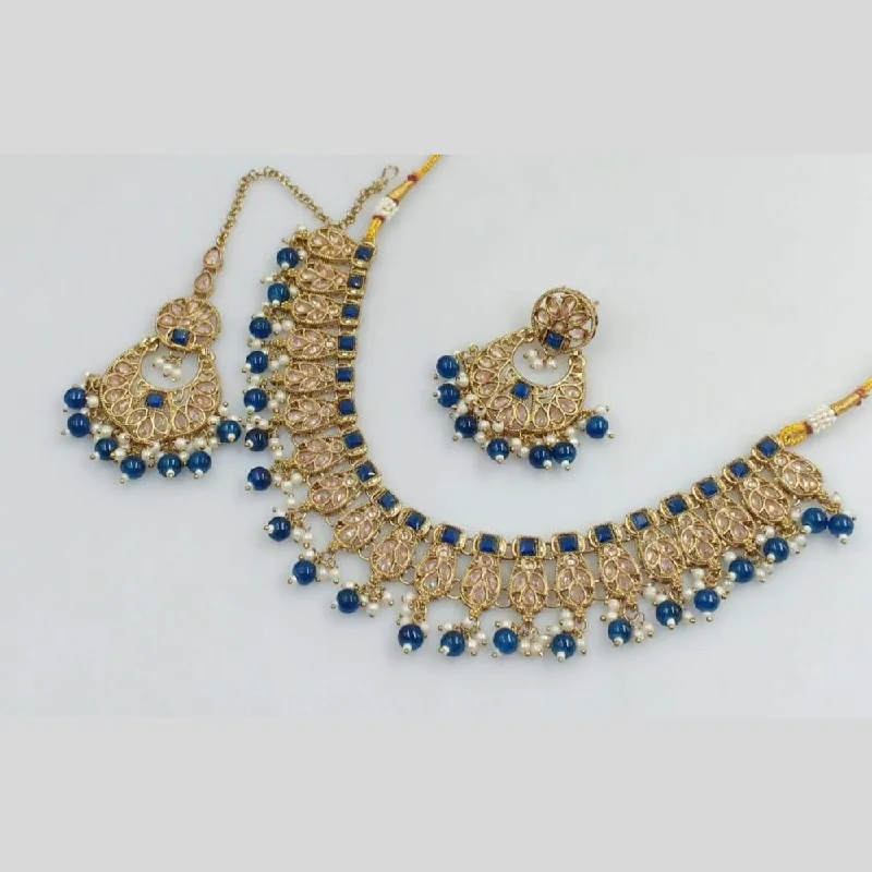 Designer Silver Necklaces-Rani Sati Jewels Gold Plated Crystal Stone And Pearls Necklace Set