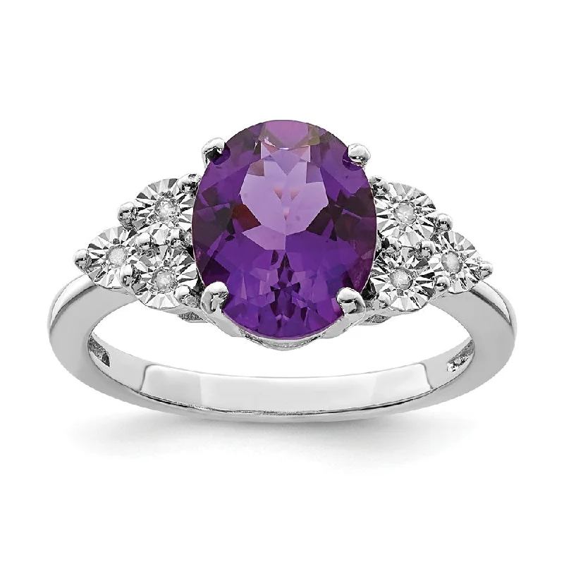 Colorful Wedding Rings-Oval Amethyst & .03 Ctw Diamond Ring in Sterling Silver