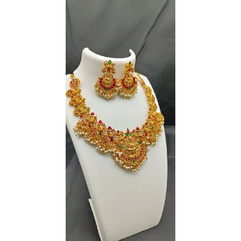 Trendy Heart Shape Necklaces-Akruti Collection Pota Stone Temple Necklace Set