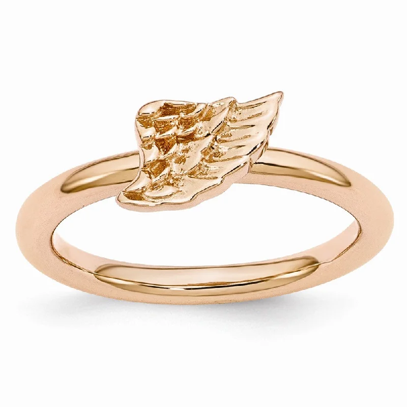 Bold Statement Wedding Rings-Rose Gold Tone Plated Sterling Silver Stackable 6mm Angel Wing Ring