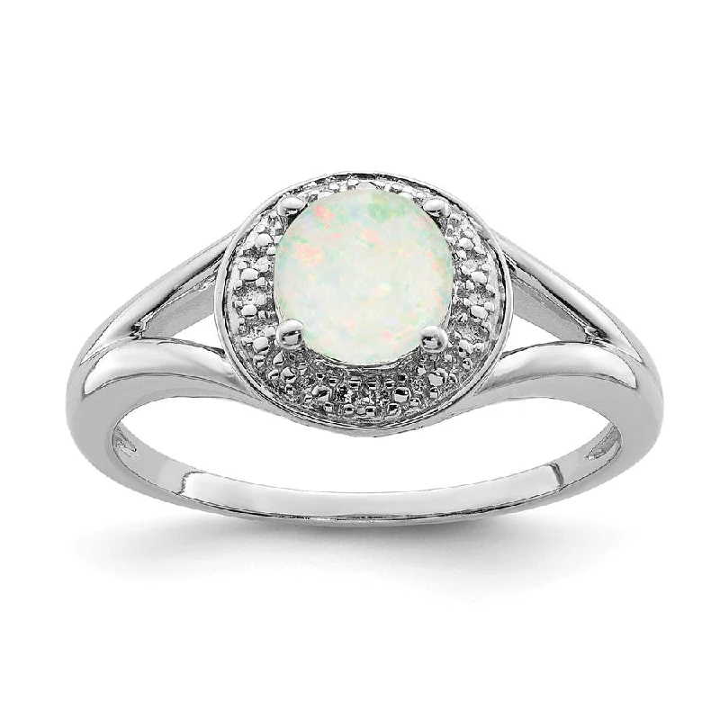 Fine Gold Rings-Sterling Silver .01 Ctw Diamond & Round Created Opal Ring