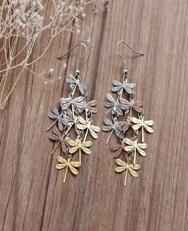 Bridal Earrings-Beautiful Dragonfly Tassel Earrings