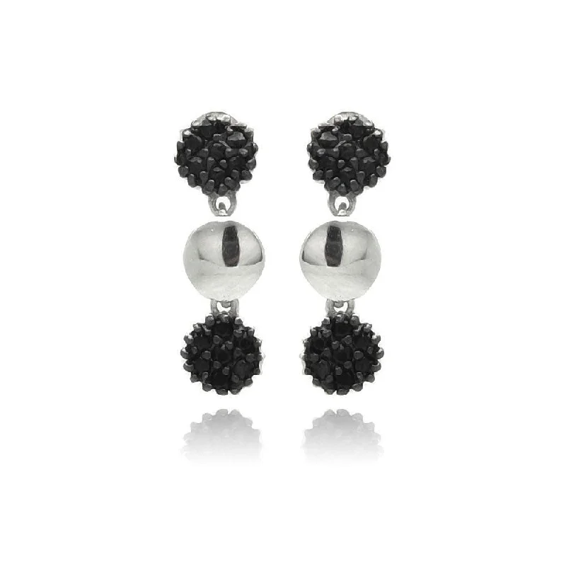 Artistic Hoop Earrings-Silver 925 Black Rhodium Plated Cluster CZ Dangling Earrings - STE00883