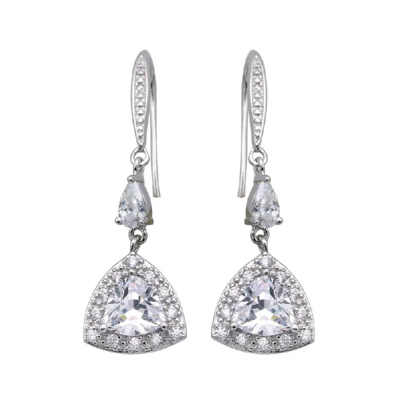 Beautiful Pearl Drop Earrings-Silver 925 Rhodium Plated Oval Teardrop CZ Dangling Oval Hook Earrings - STE00449