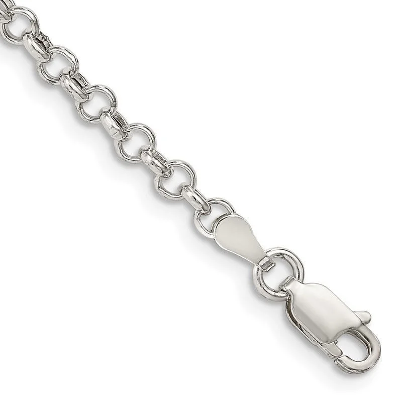 Custom Gemstone Wedding Bracelets-Sterling Silver 3mm Semi-solid Rolo Chain Bracelet