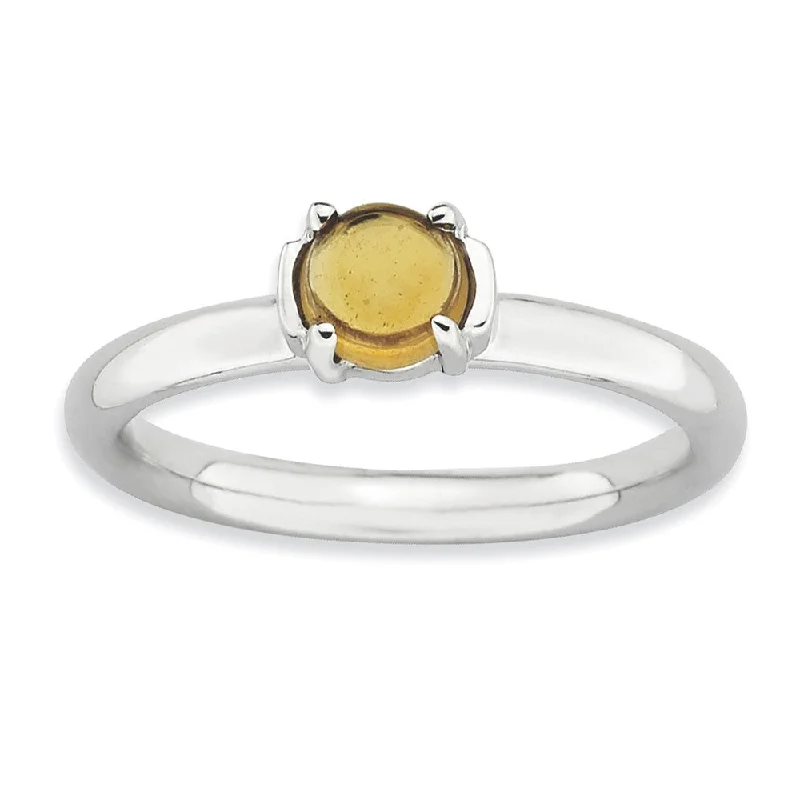 Gold Ring Sets-Silver Stackable .40 Carat Citrine Cabochon Ring