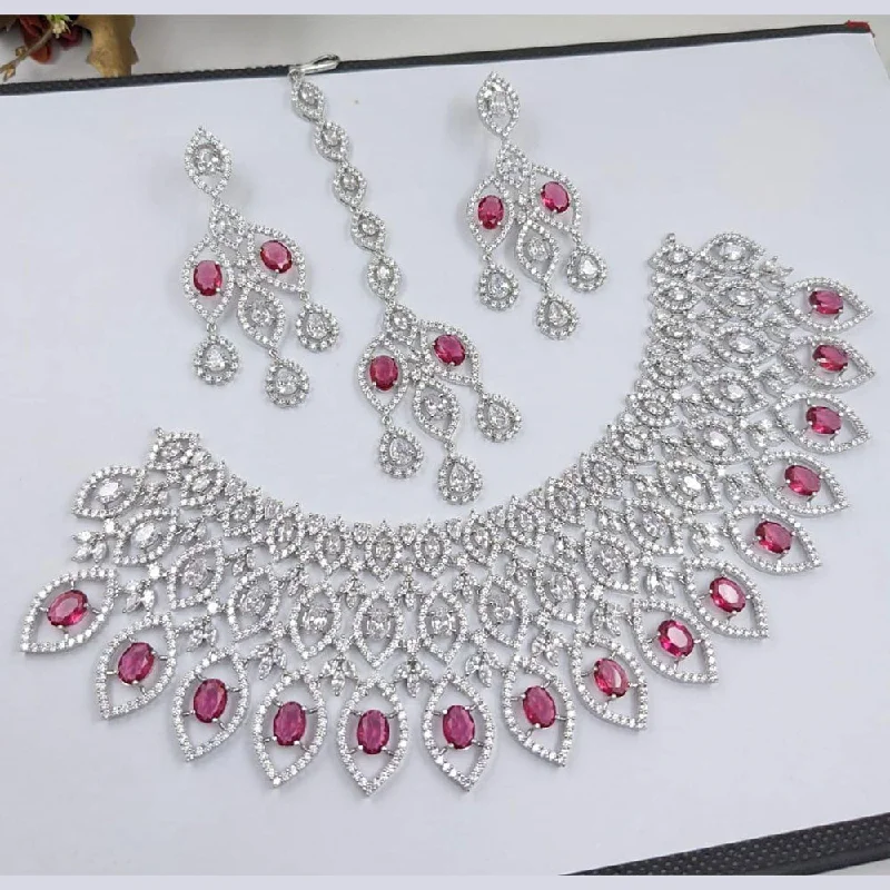 Sparkling Silver Pendant Necklaces-Kavita Art Silver Plated American Diamond Necklace Set