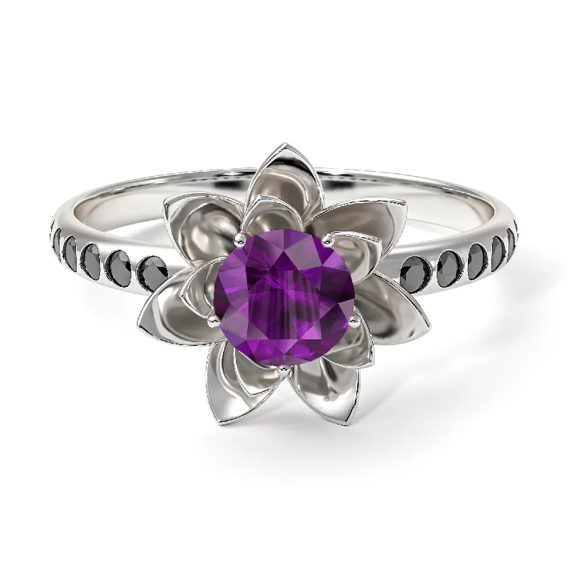 Vintage Gold Rings-Lotus Flower Amethyst ring - Lotus no. 306