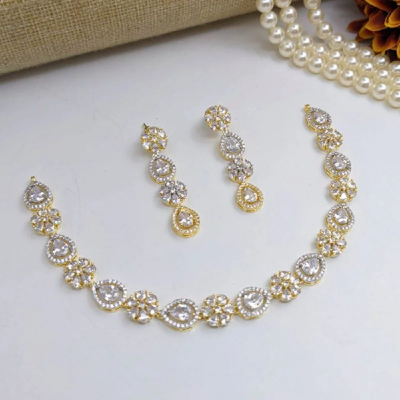 Elegant Dainty Necklaces-Aamrapali Gold Plated American Diamond Necklace Set