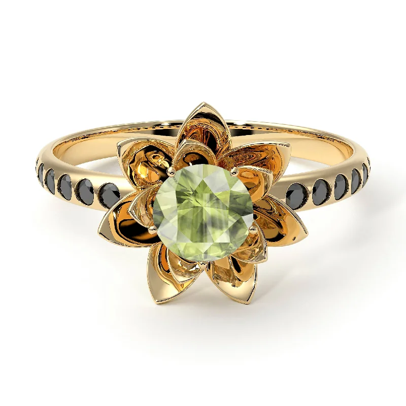 Engagement Ring with Sapphire-Lotus Flower Peridot ring - Lotus no. 704