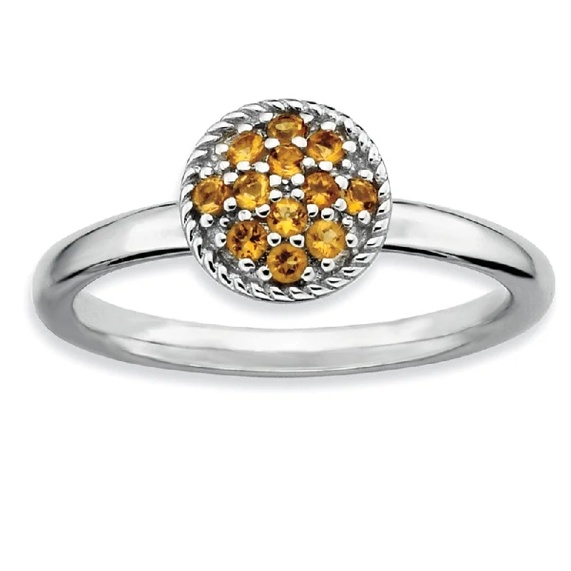 Trendy Engagement Rings-Silver Stackable Round 1/5 Cttw Citrine Ring