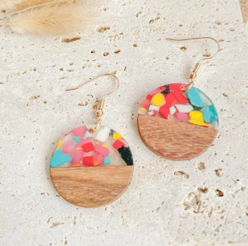 Simple Dangle Earrings-Beautiful Round Color Block Drop Earrings