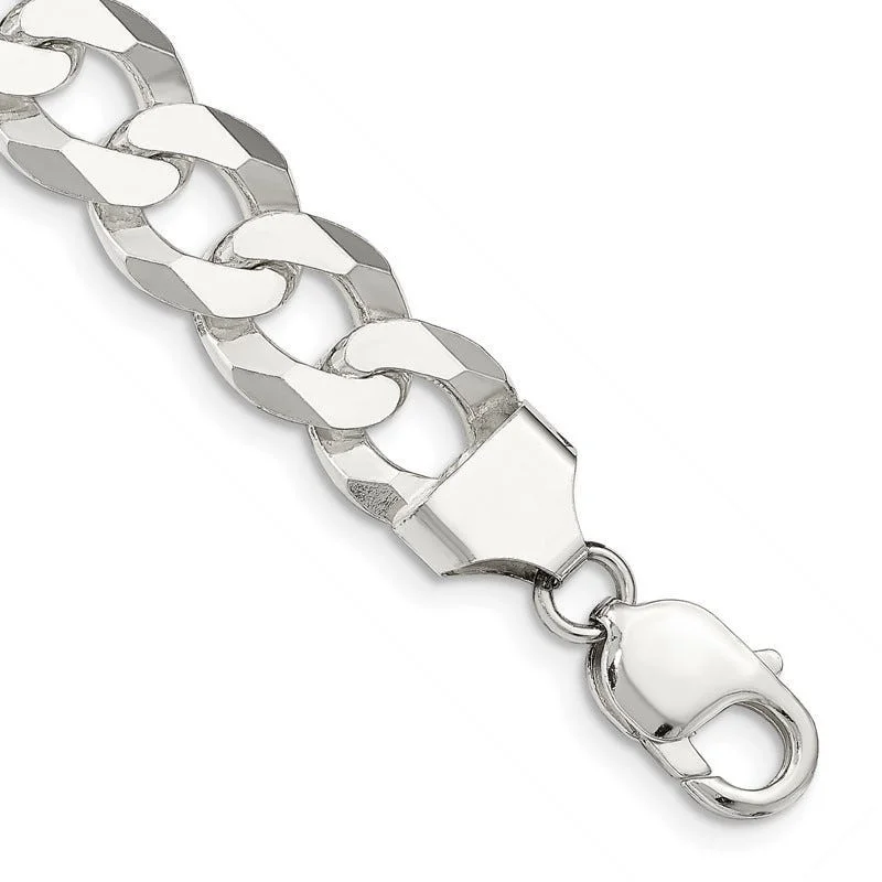 Unique Link Bracelets for Women-Sterling Silver 13mm Beveled Curb Chain Bracelet