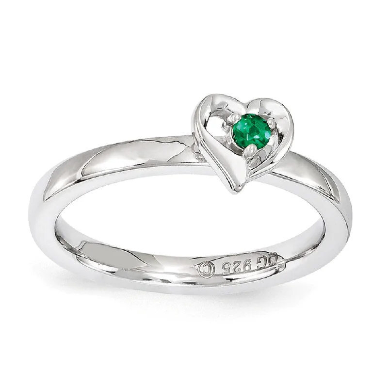 Silver Gemstone Rings-Sterling Silver Stackable Expressions Created Emerald 6mm Heart Ring