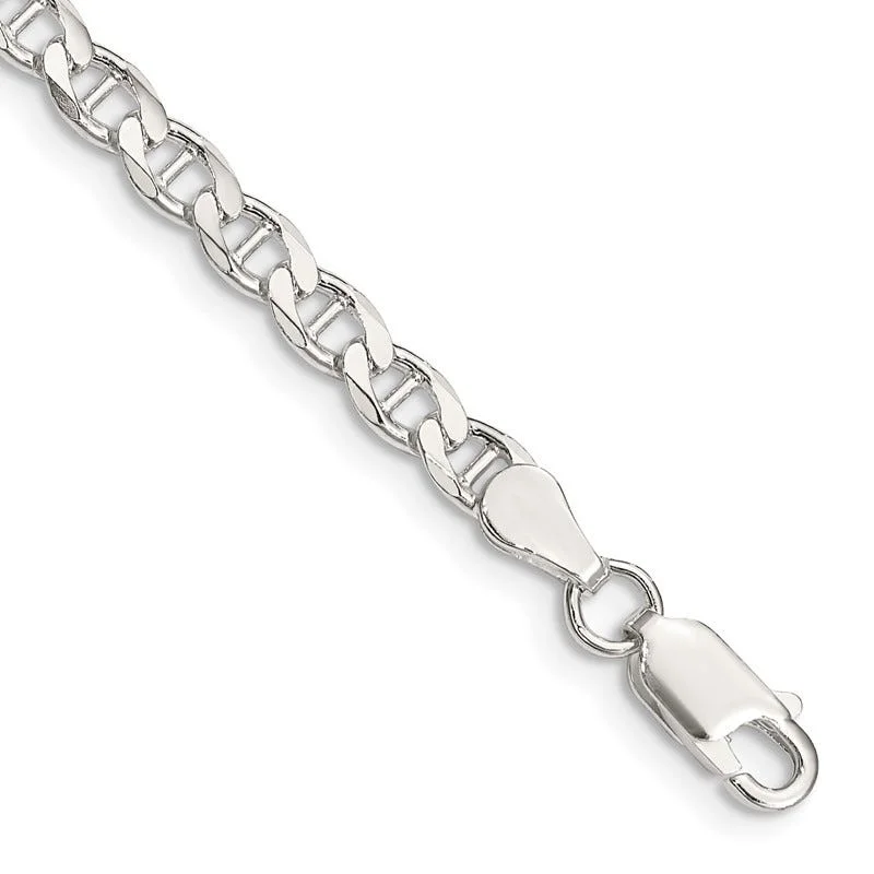 Unique Wedding Bracelet Sets-Sterling Silver 4.15mm Flat Cuban Anchor Chain Bracelet