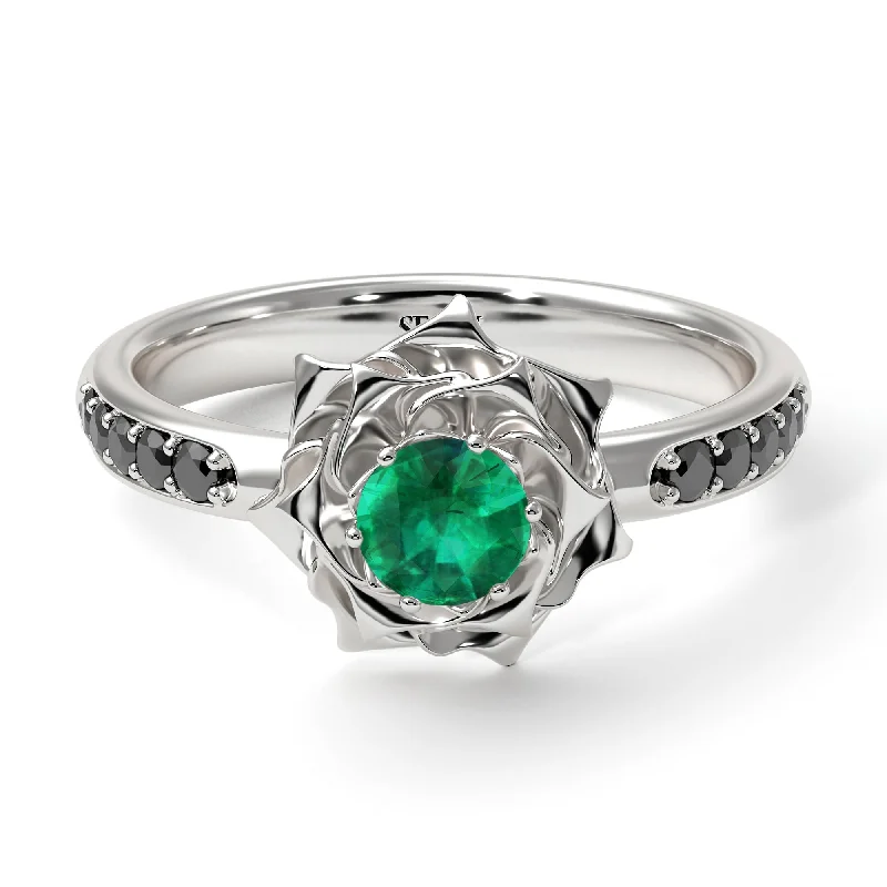 Vintage Wedding Bands for Women-A lady's Rose Emerald Engagement Ring - Elena no. 21