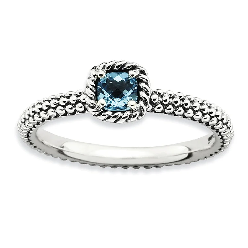 Bridal Engagement Rings-Antiqued Sterling Silver Stackable Blue Topaz Ring