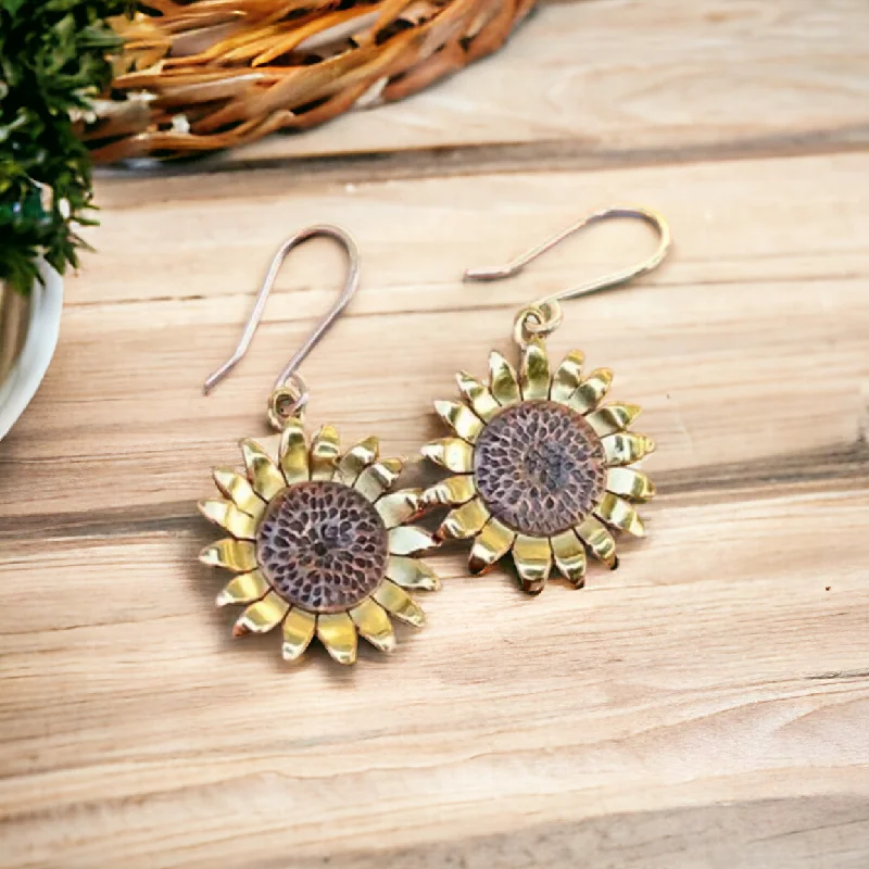 Elegant Drop Earrings-Beautiful Yellow Sunflower Earrings