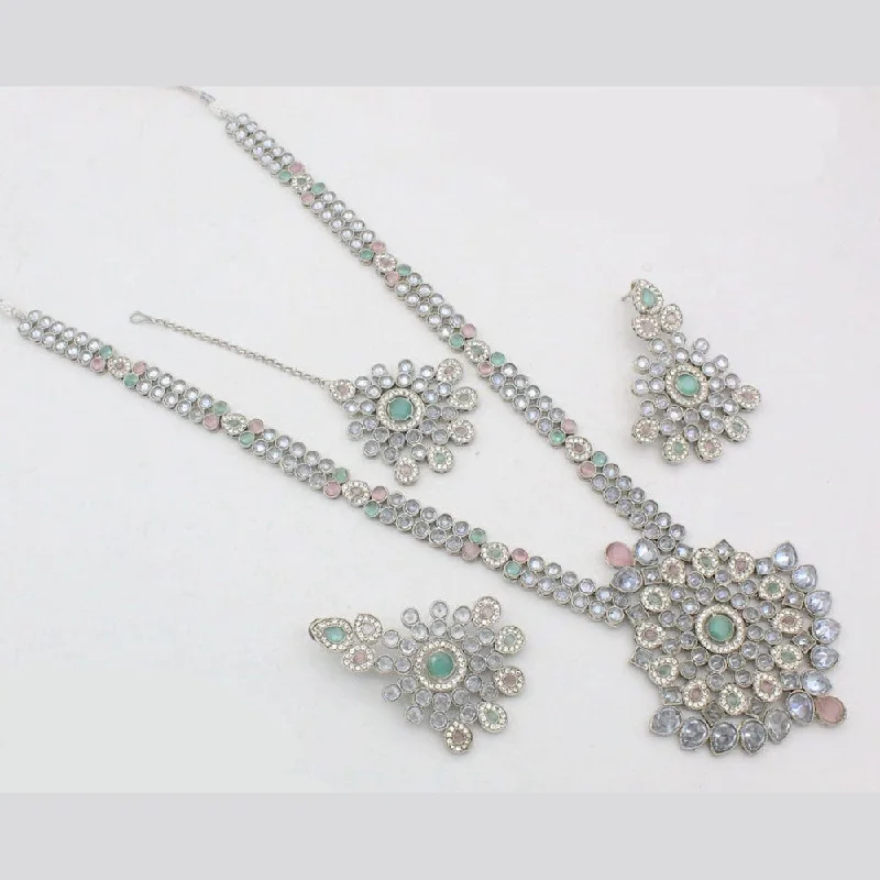 Layered Chain Necklaces-Kavita Art Silver Plated Crystal Stone Long Necklace Set