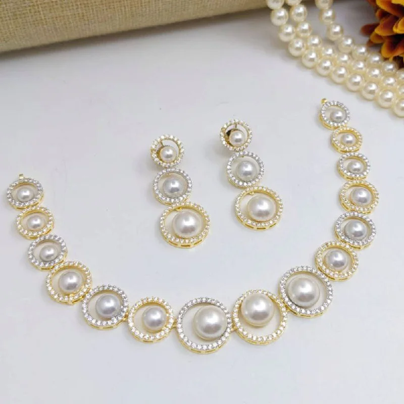 Classic Diamond Necklaces-Aamrapali Gold Plated American Diamond And Beads Necklace Set