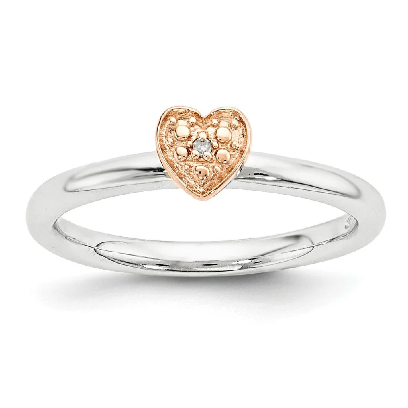 Silver Wedding Bands for Men-Sterling Silver Stackable 1/2pt H-I Diamond 5mm Rose Tone Heart Ring