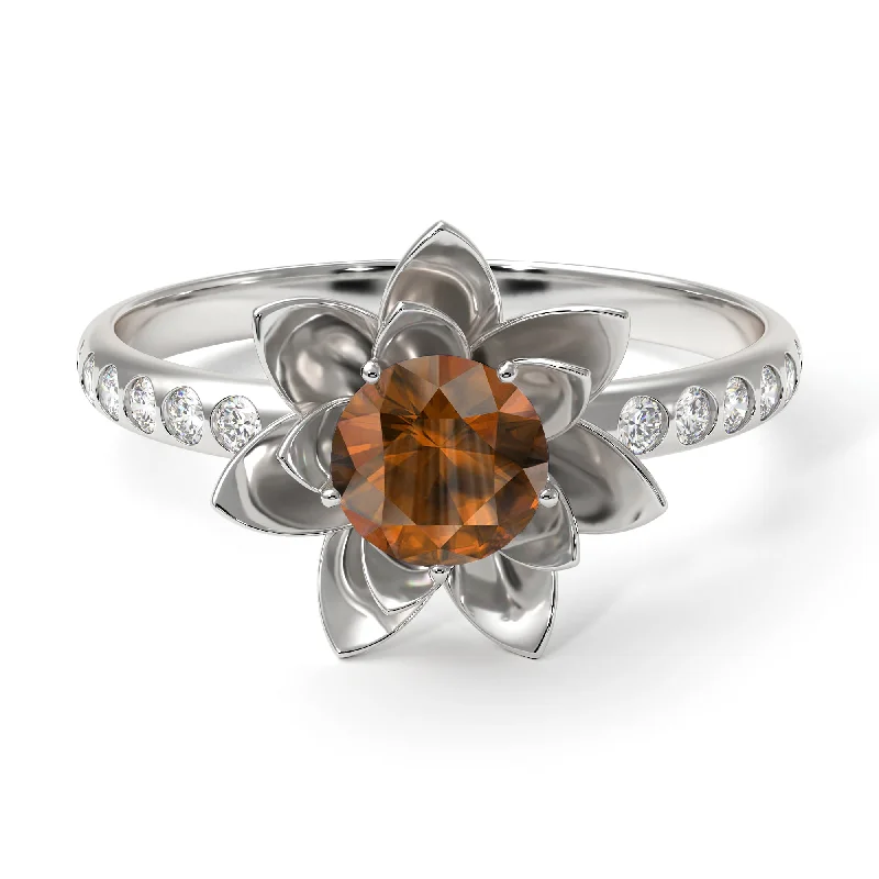 Personalized Name Rings-Lotus Flower Brown Diamond ring - Lotus no. 1103