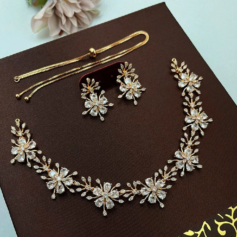 Vintage Gold Necklaces-Aamrapali Gold Plated American Diamond Necklace Set