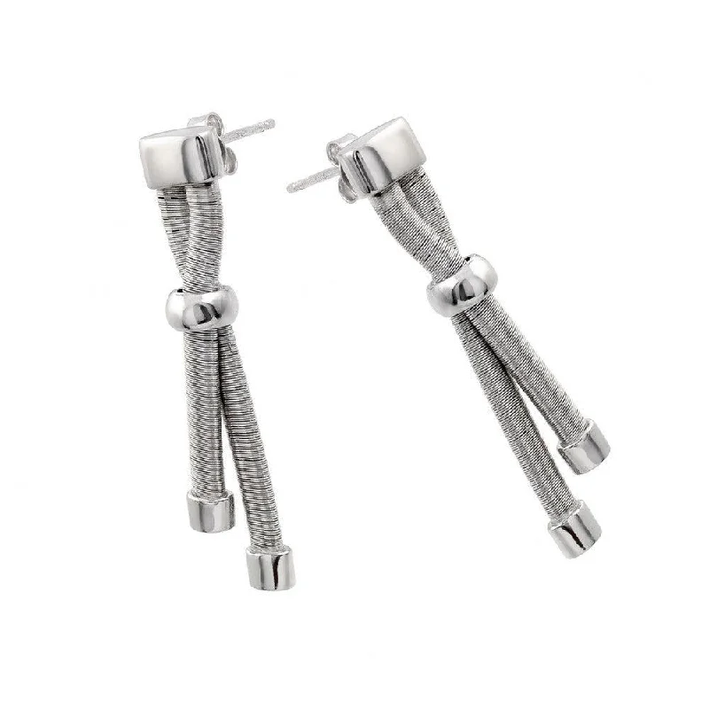 Luxurious Drop Earrings-Silver 925 Rhodium Plated Double Long Dangling Stud Earrings - ECE003RH