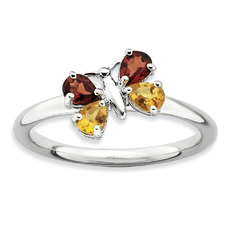 Sparkling Wedding Rings-Stackable Pear Shape Garnet and Citrine Gemstone Butterfly Ring