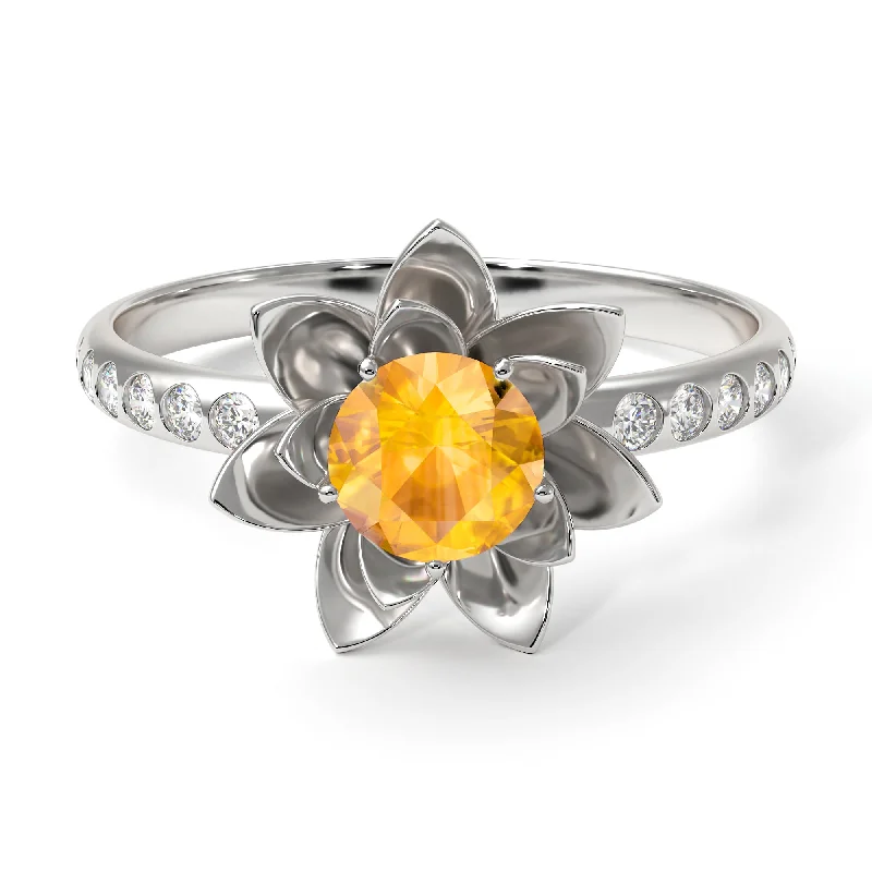 Unique Engagement Rings-Lotus Flower Yellow Diamond ring - Lotus no. 1003