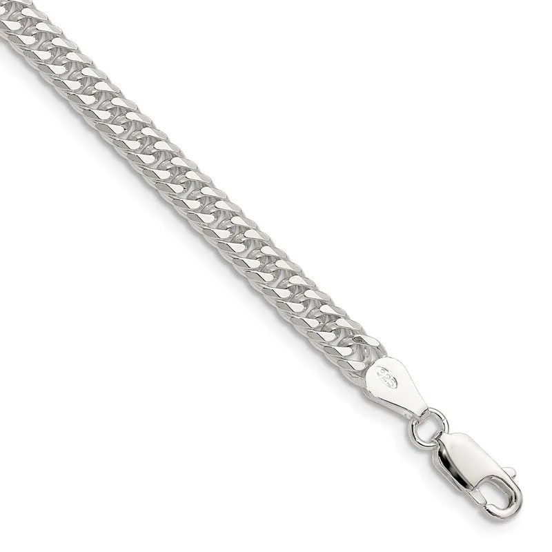 Women’s Tennis Bracelets-Sterling Silver Polished 4.8mm Double Diamond-cut Curb Chain Bracelet